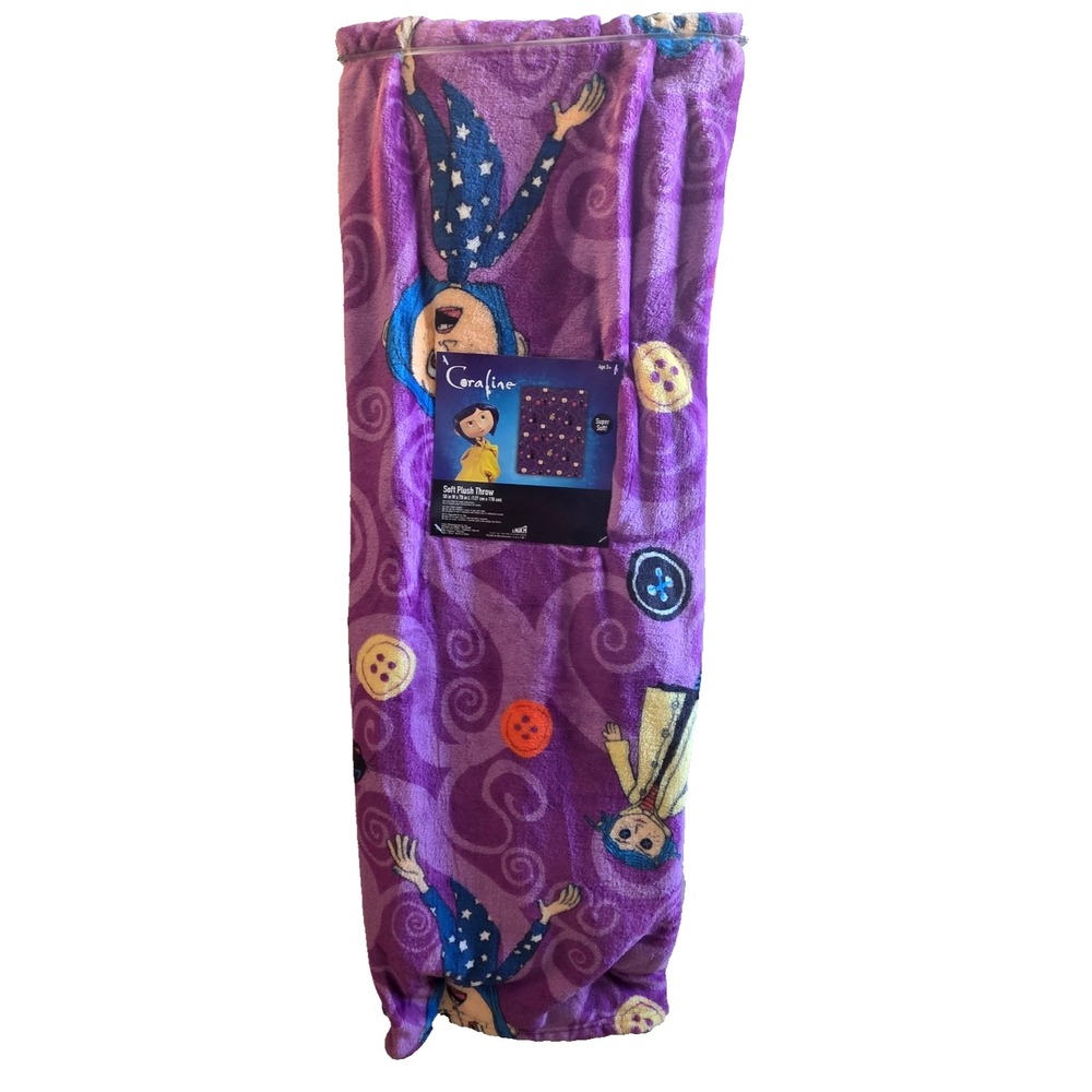 Coraline Soft Plush Throw Blanket 50 x 70 Inch Purple LAIKA Buttons New